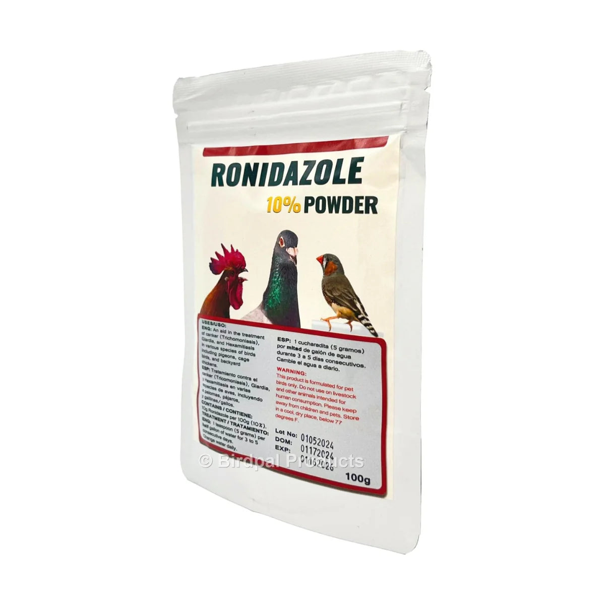 Ronidazole 10% Powder - for Cage Birds, Pigeons, & Backyard Chickens