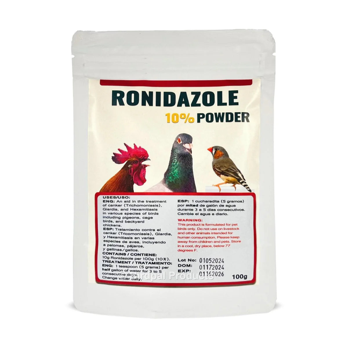 Ronidazole 10% Powder - for Cage Birds, Pigeons, & Backyard Chickens
